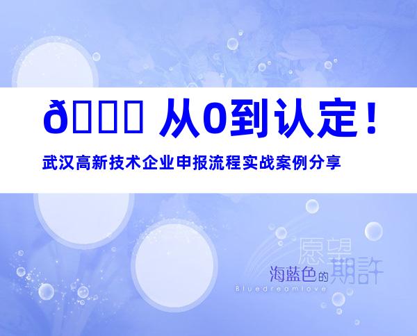 🚀 从0到认定！武汉高新技术企业申报流程实战案例分享